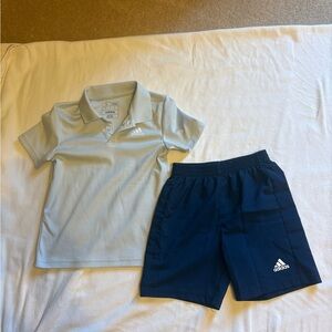 adidas Light Gray Polo Shirt with Navy Athletic Shorts